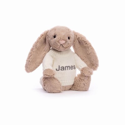 Jellycat Bashful Beige Bunny with Cream Jumper USA | 21396NPHQ